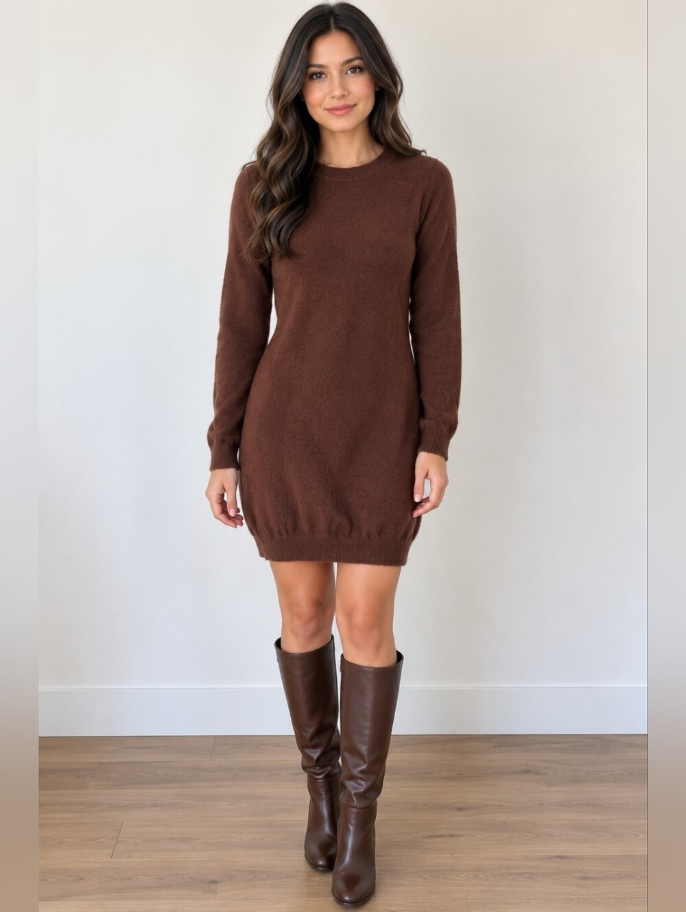 Dex Chocolate Brown Soft Knit Sweater Dress XS